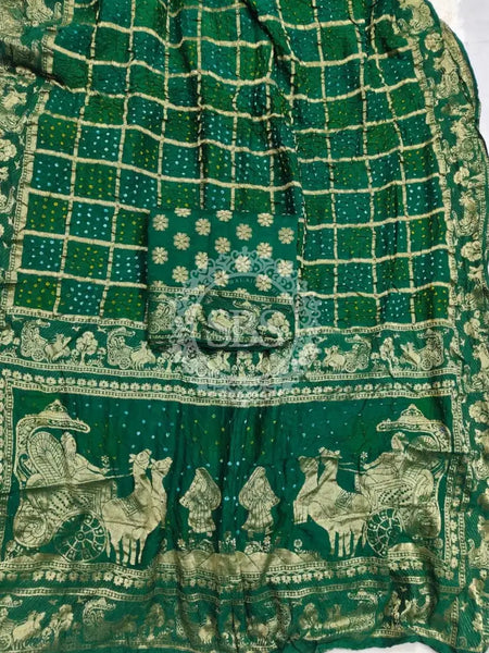 PURE MOONGA SILK GHATCHOLA BHANDEJ SAREE Green / Free Size