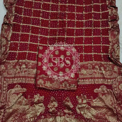 PURE MOONGA SILK GHATCHOLA BHANDEJ SAREE Maroon / Free Size