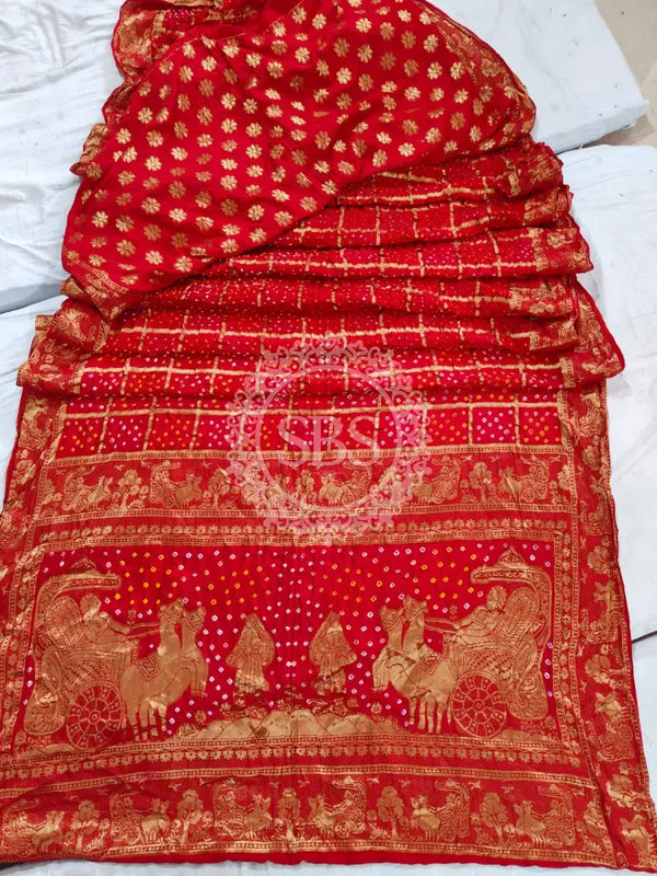 PURE MOONGA SILK GHATCHOLA BHANDEJ SAREE Orange / Free Size