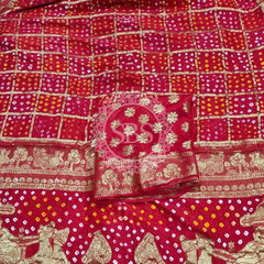 PURE MOONGA SILK GHATCHOLA BHANDEJ SAREE Pink / Free Size