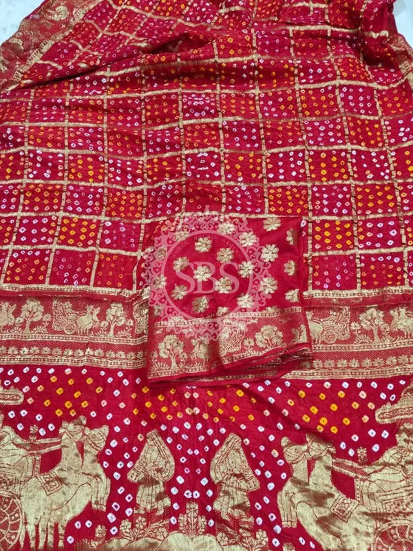 PURE MOONGA SILK GHATCHOLA BHANDEJ SAREE Pink / Free Size