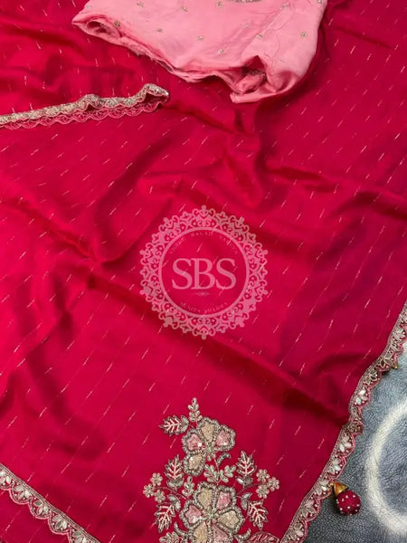 PURE MOONGA SILK SAREE Pink / Free Size