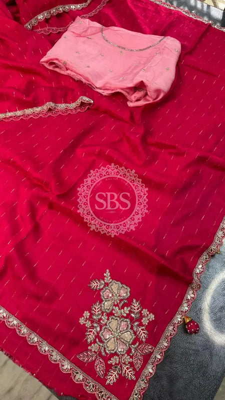 PURE MOONGA SILK SAREE Pink / Free Size
