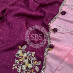 PURE MOONGA SILK SAREE Purple / Free Size