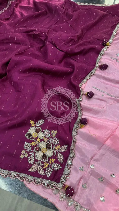 PURE MOONGA SILK SAREE Purple / Free Size