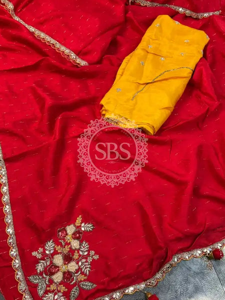 PURE MOONGA SILK SAREE Red / Free Size