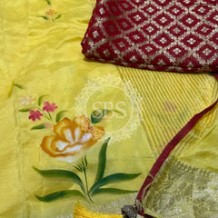 PURE RUSSIAN SILK HANDBRUSH PRINT SAREE