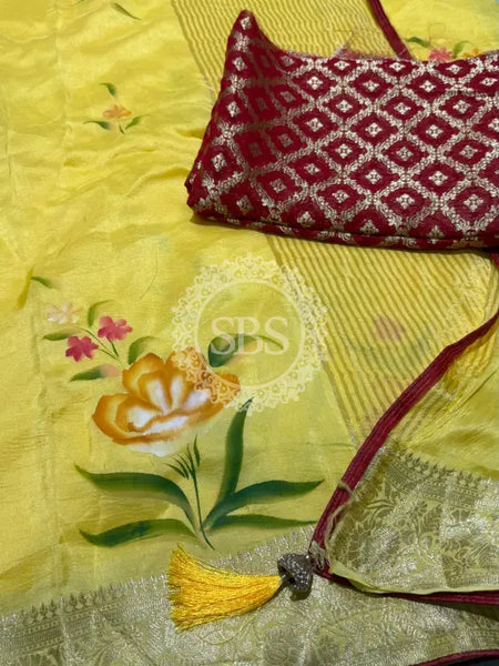 PURE RUSSIAN SILK HANDBRUSH PRINT SAREE