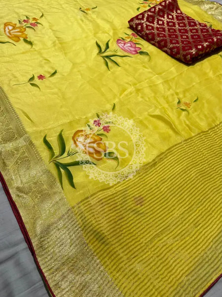 PURE RUSSIAN SILK HANDBRUSH PRINT SAREE