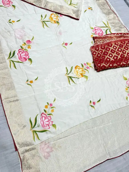 PURE RUSSIAN SILK HANDBRUSH PRINT SAREE
