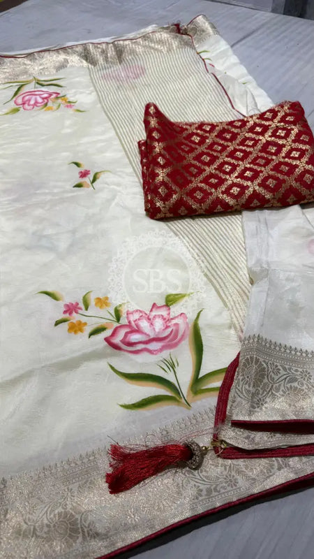 PURE RUSSIAN SILK HANDBRUSH PRINT SAREE