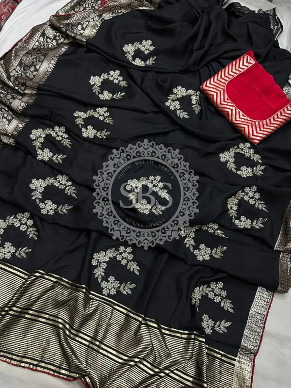 PURE RUSSIAN SILK ZARI HANDWORK SAREE