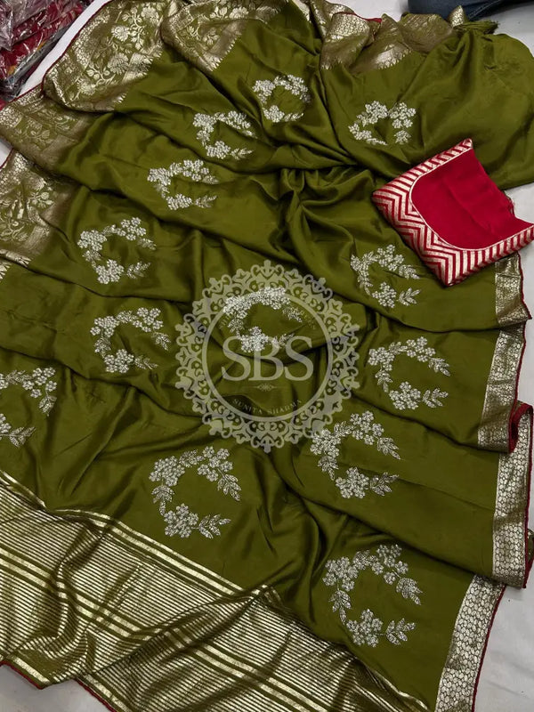 PURE RUSSIAN SILK ZARI HANDWORK SAREE
