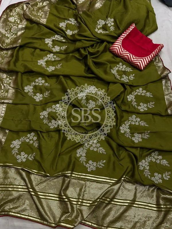 PURE RUSSIAN SILK ZARI HANDWORK SAREE