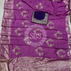 PURE RUSSIAN SILK ZARI HANDWORK SAREE Lavender / Free Size
