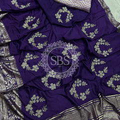 PURE RUSSIAN SILK ZARI HANDWORK SAREE Purple / Free Size