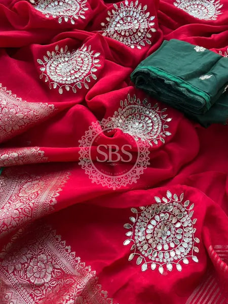 PURE RUSSIAN SILK ZARI HANDWORK SAREES Maroon / Free Size