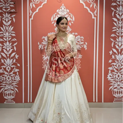 Pure Tissue gota and Kachi patti lehenga with Khadi Georgette Dupatta White & red / Free Size