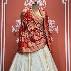 Pure Tissue gota and Kachi patti lehenga with Khadi Georgette Dupatta White & red / Free Size