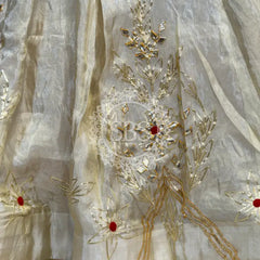 Pure Tissue gota and Kachi patti lehenga with Khadi Georgette Dupatta White & red / Free Size