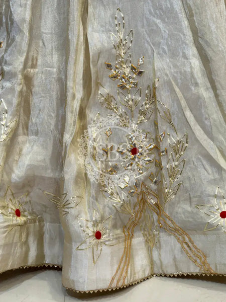 Pure Tissue gota and Kachi patti lehenga with Khadi Georgette Dupatta White & red / Free Size