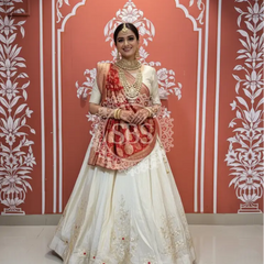 Pure Tissue gota and Kachi patti lehenga with Khadi Georgette Dupatta White & red / Free Size