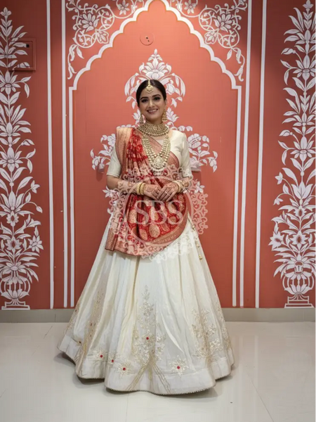 Pure Tissue gota and Kachi patti lehenga with Khadi Georgette Dupatta White & red / Free Size
