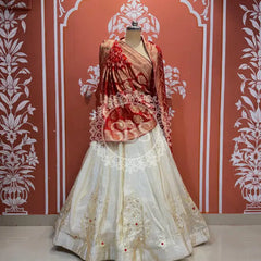 Pure Tissue gota and Kachi patti lehenga with Khadi Georgette Dupatta White & red / Free Size