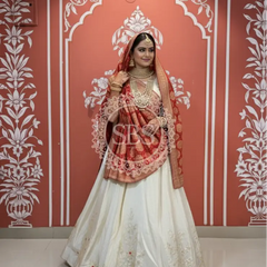 Pure Tissue gota and Kachi patti lehenga with Khadi Georgette Dupatta White & red / Free Size
