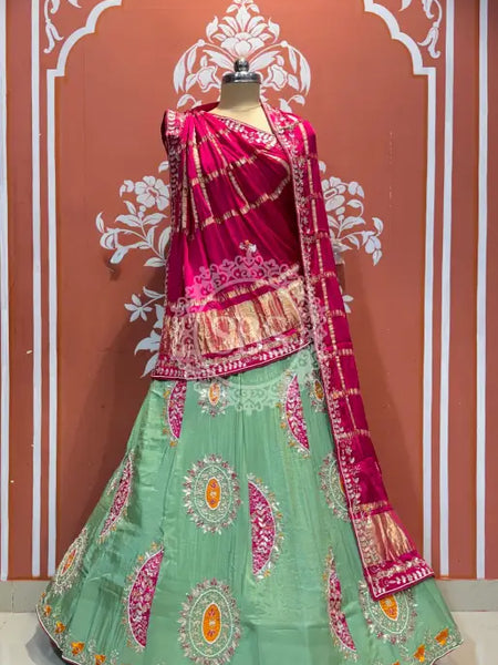 PURE TISSUE LEHENGA WITH PURE GAZI DUPATTA LIGHT GREEN