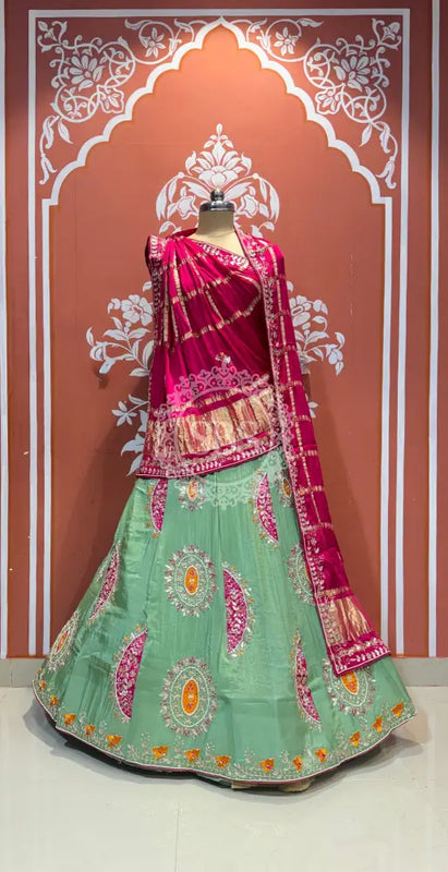 PURE TISSUE LEHENGA WITH PURE GAZI DUPATTA LIGHT GREEN
