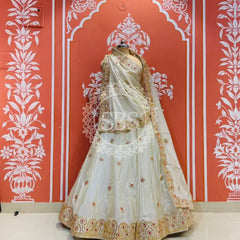 Pure tissue lehenga with kacchi Patti hand work. Off white / Free Size