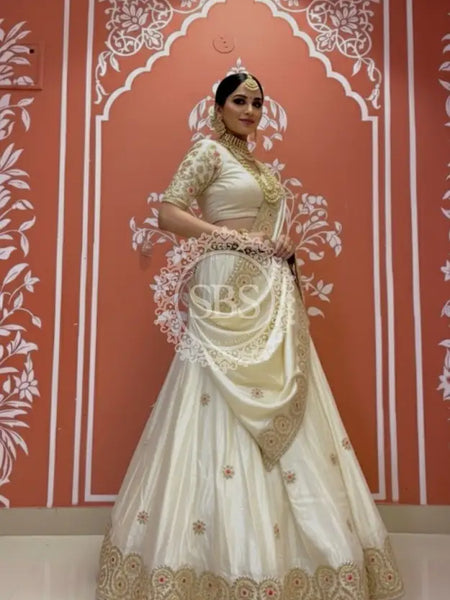 Pure tissue lehenga with kacchi Patti hand work. Off white / Free Size