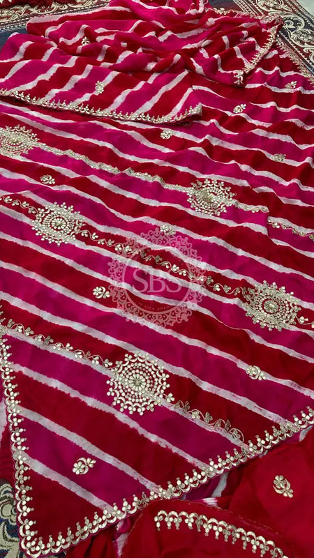 PURE TUSSAR SILK SAREE Pink & Red / Free Size