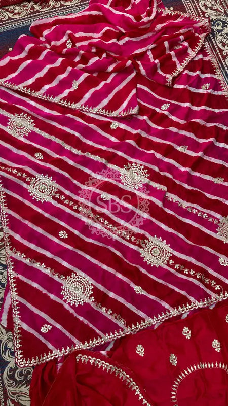 PURE TUSSAR SILK SAREE Pink & Red / Free Size