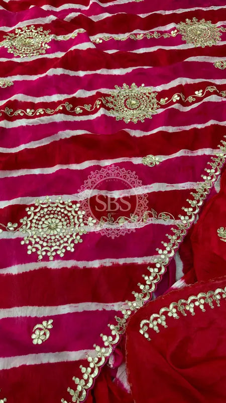 PURE TUSSAR SILK SAREE Pink & Red / Free Size
