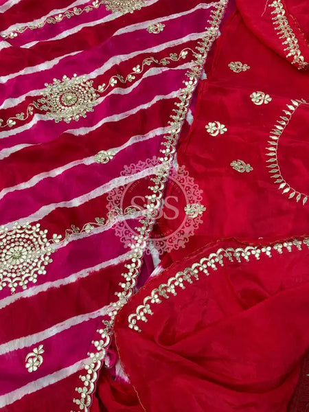 PURE TUSSAR SILK SAREE Pink & Red / Free Size