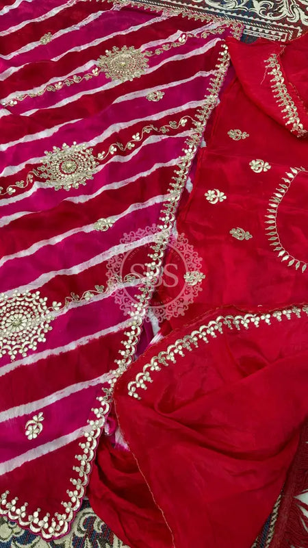 PURE TUSSAR SILK SAREE Pink & Red / Free Size