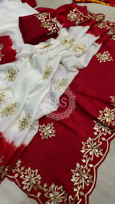 PURE UPADA KACHI GOTA PATTI SAREE White / Free Size