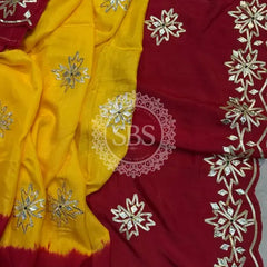 PURE UPADA KACHI GOTA PATTI SAREE Yellow / Free Size