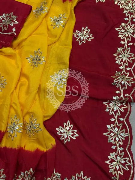 PURE UPADA KACHI GOTA PATTI SAREE Yellow / Free Size
