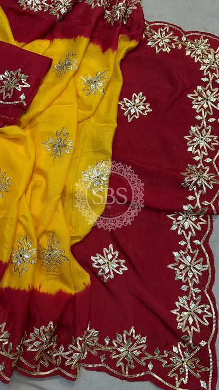 PURE UPADA KACHI GOTA PATTI SAREE Yellow / Free Size