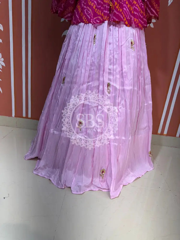 PURE UPADA SILK AN RAI BHANDEJ INDO WESTERN Pink / Free Size