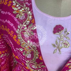 PURE UPADA SILK AN RAI BHANDEJ INDO WESTERN Pink / Free Size