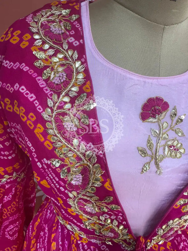 PURE UPADA SILK AN RAI BHANDEJ INDO WESTERN Pink / Free Size
