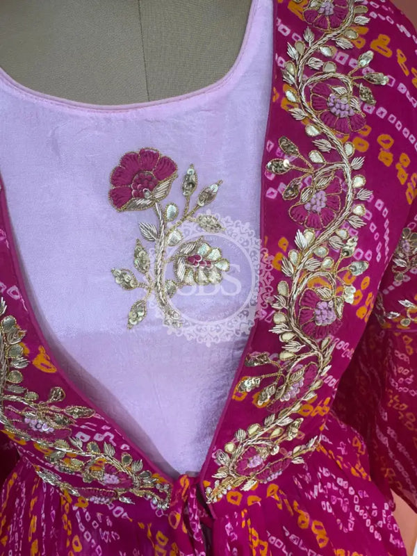 PURE UPADA SILK AN RAI BHANDEJ INDO WESTERN Pink / Free Size