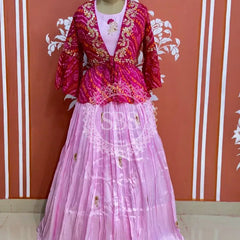 PURE UPADA SILK AN RAI BHANDEJ INDO WESTERN Pink / Free Size