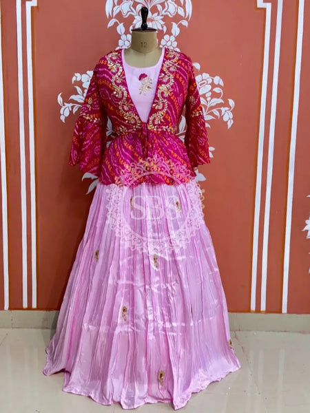 PURE UPADA SILK AN RAI BHANDEJ INDO WESTERN Pink / Free Size