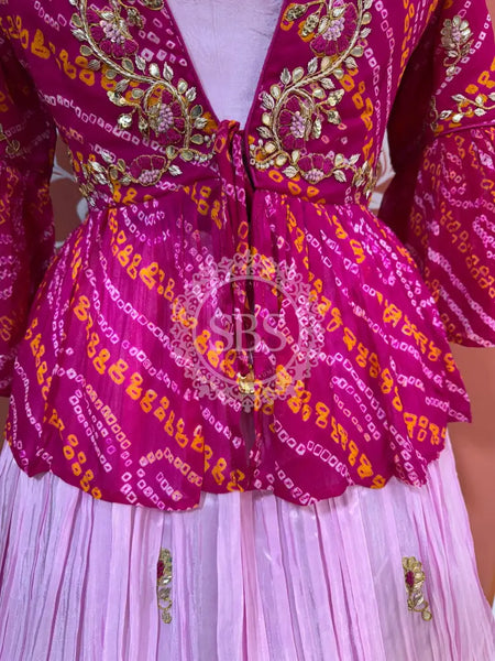 PURE UPADA SILK AN RAI BHANDEJ INDO WESTERN Pink / Free Size