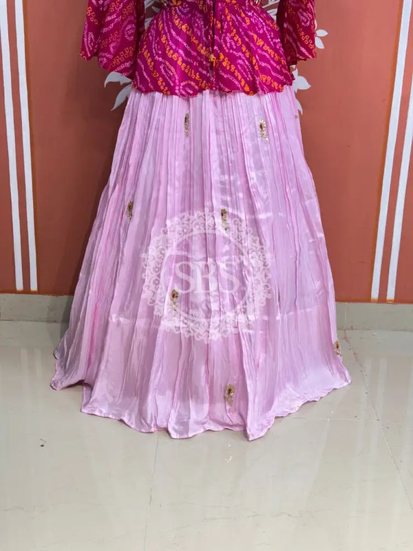 PURE UPADA SILK AN RAI BHANDEJ INDO WESTERN Pink / Free Size